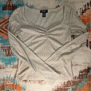 Just Polly White Long Sleeve Polka Dot/Small Flowers Top